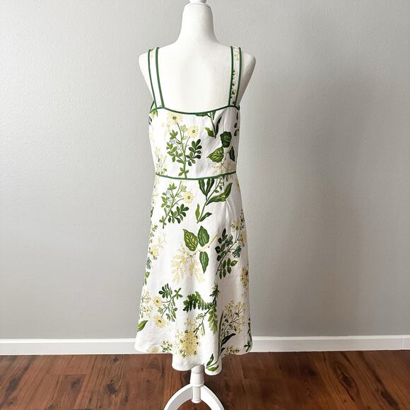 LOFT Linen Blend White‎ & Green Summer Fit n Flare Dress Women’s Size 10 - Picture 5 of 9